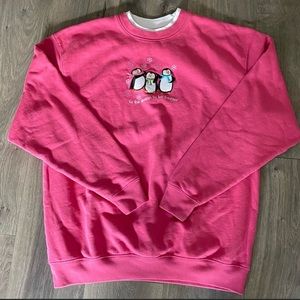 Vintage Pink Penguins Snowflake Crewneck Sweater